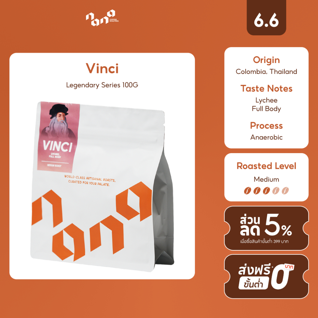 Nana Coffee Roasters - Vinci (Legendary Series) เมล็ดกาแฟคั่วกลาง 200g