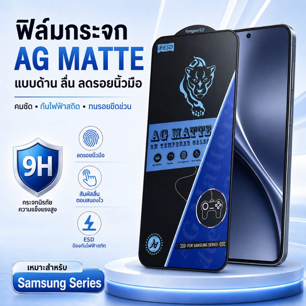 ฟิล์มกระจกเต็มจอด้าน ESD กันไฟฟ้าสถิตย์ กันนิ้วมือ สำหรับ SAMSUNG A05 A06 A16 A17 A54/5G S24FE A20/A30/A50 A36 A56 A51