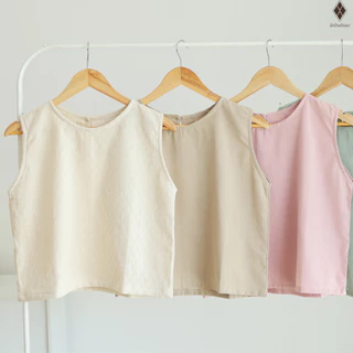 เสื้อผ้าฝ้ายแขนกุด-ครอป (FREE SIZE รอบอก 40 นิ้ว) สีเอิร์ธโทน แบบมินิมอล ใส่เที่ยว อยู่บ้าน หน้าร้อน ผ้านิ่ม ใส่สบาย