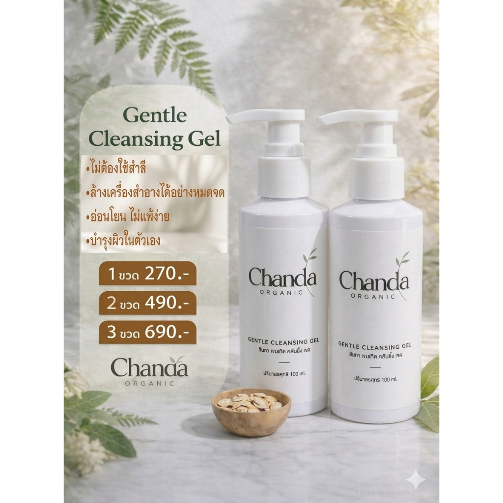 Chanda Gentle Cleansing Gel เจลทำความสะอาดผิวหน้า ขนาด 100 ml จำนวน 2 ขวด (Pack 2)