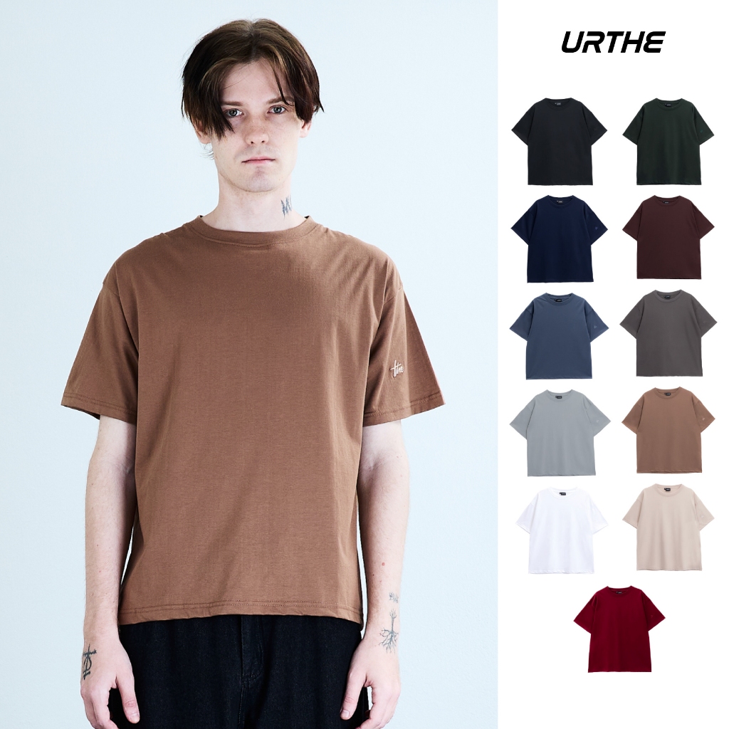 URTHE - เสื้อยืดแขนสั้นสีพื้น รุ่น BASIC LIGHTWEIGHT CREW NECK T-SHIRT
