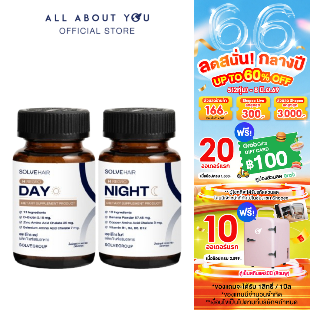 Solve Group H Regro Day&Night อาหารเสริม เอช รีโกร เดย์ แอนด์ ไนท์ วิตามินผม