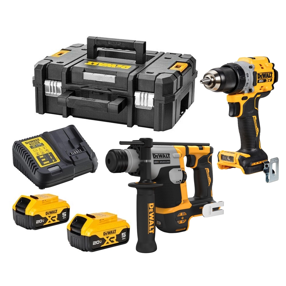 ชุดสว่านไร้สายและสว่านโรตารี่ไร้สาย 20V รุ่น DCK2215P2T-B1 DEWALT แบตเตอรี่ 5Ah 2 ก้อน