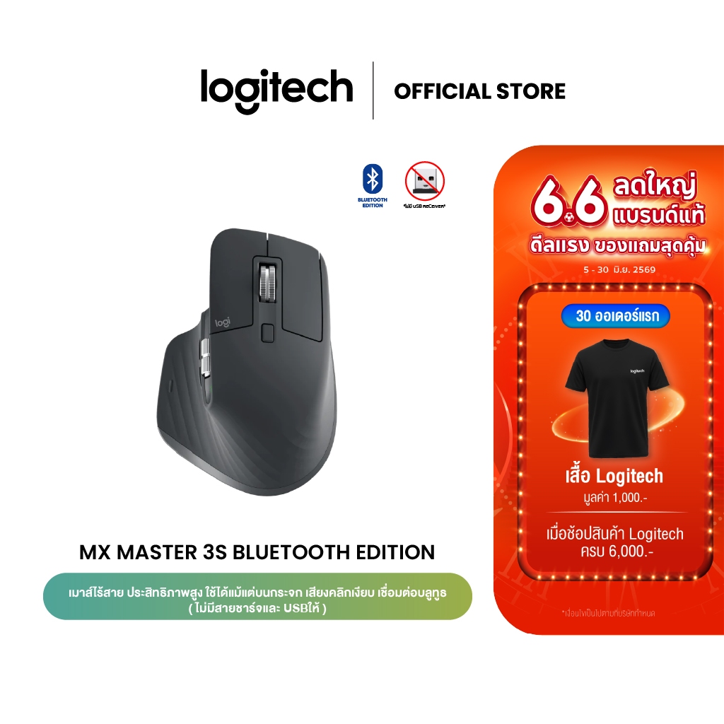 Logitech MX Master 3S Performance Wireless Mouse Bluetooth Edition เมาส์บลูทูธ ไร้สาย ตามหลักสรีรศาสตร์ ใช้ได้แม้บนกระจก