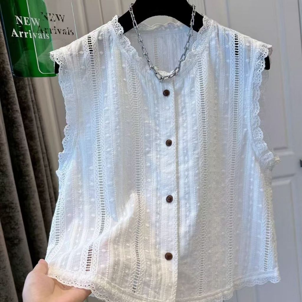 crushผู้หญิง คอกลมฝรั่งเศส ดอกไม้หัก การพิมพ์ Wave Dot แขนยาว เสื้อเชิ้ต รุ่นบาง กันแดด เสื้อ