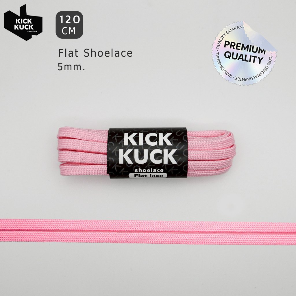 (แน่น2ชั้น เล็กเฉียบ 5mm.) เชือกรองเท้าสีชมพูพาสเทล (KICKKUCK) สำหรับรองเท้าวิ่งและกีฬา ทรงแบน FLAT LACE 120cm.มาตรฐาน