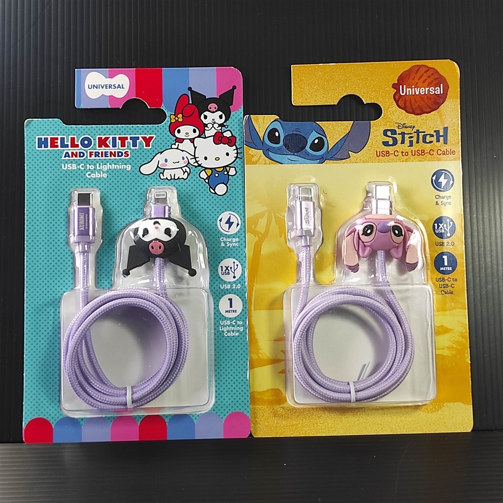 ส่งด่วน สายชาร์จถักไอโฟน แอนดรอยด์ คุโรมิ Kuromi สติทช์ Stitch ลิขสิทธิ์แท้ 100% Type-C Lightning