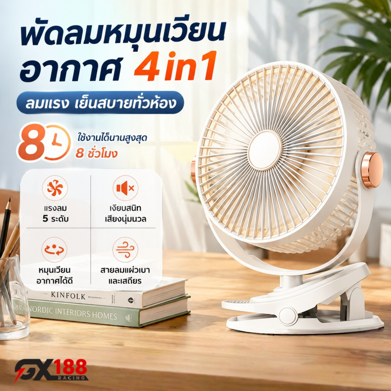 เย็นกว่าแอร์ พัดลมหนีบ พัดลมตั้งโต๊ะ พัดลมพกพา พอร์ตชาร์จ Type-c พัดลมหนีบไฟขนาด พัดลมไร้สาย พัดลมชาร์จไฟ Desk fan
