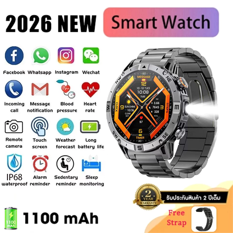 【2026ใหม่】1.75''จอใหญ่ Smart watch 1100mAh การโทรผ่านบลูทูธ โหมดกีฬาหลายโหมด วัดชีพจร SpO2 มาร์ทวอทช์น าฬิกาโลหะ