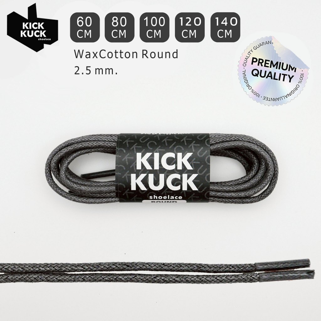 (แน่น บางเฉียบ 2.5mm ไม่ย้วย) เชือกรองเท้าสีเทา (Grey) (Kickkuck) สำหรับรองเท้าหนัง ความยาว 60,80,100,120,140 cm.
