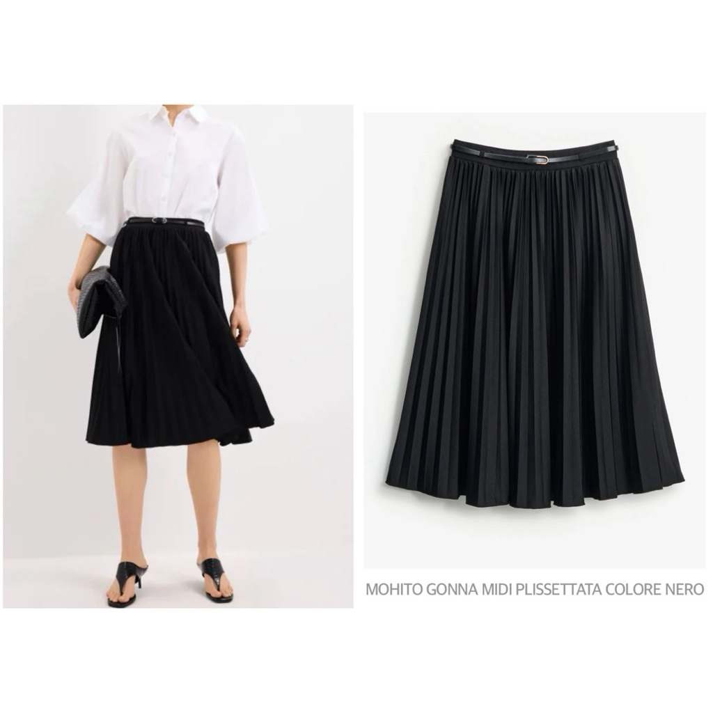 MOHITO กระโปรงอัดจีบแน่น ทรงมิดิ สีดำ GONNA MIDI PLISSETTATA COLORE NERO (A2802)