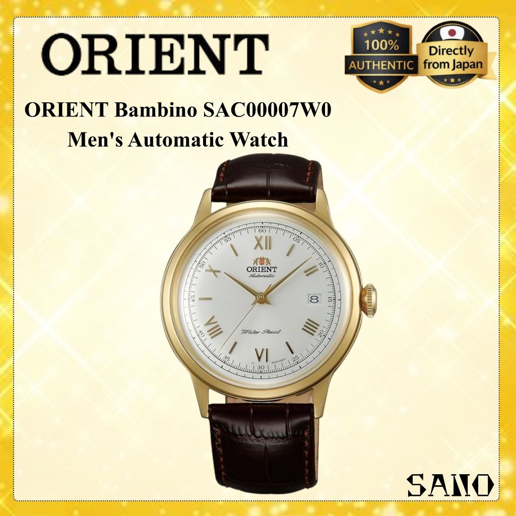 ORIENT Bambino SAC00007W0 Men's Automatic Watch Roman Numeral Dial Brown Leather Strap