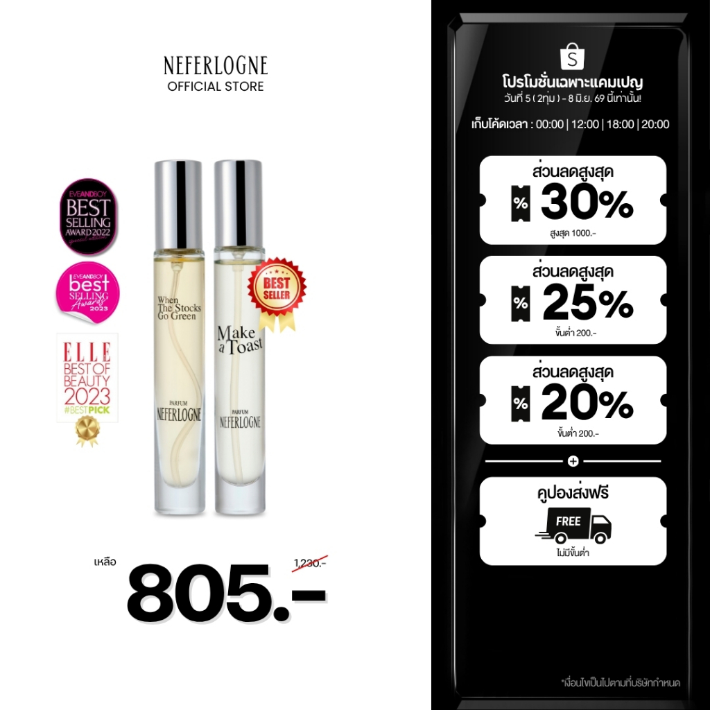 (เซตน้ำหอมคู่ฮิตติดกระแส) When The Stocks Go Green + Make A Toast (10ml) - Neferlogne