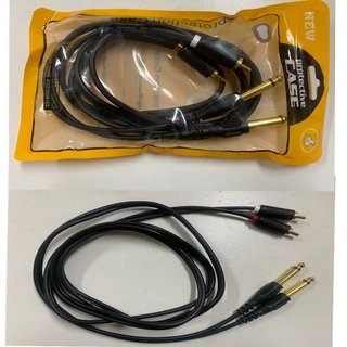 สายสัญญาณเสียง 2RCA to 2 แจ็ค 6.35mm (1/4") เหมาะสําหรับกีตาร์ มิกเซอร์สเตอริโอ ลําโพง แบบมืออาชีพ ความยาว 1.5m / 3m