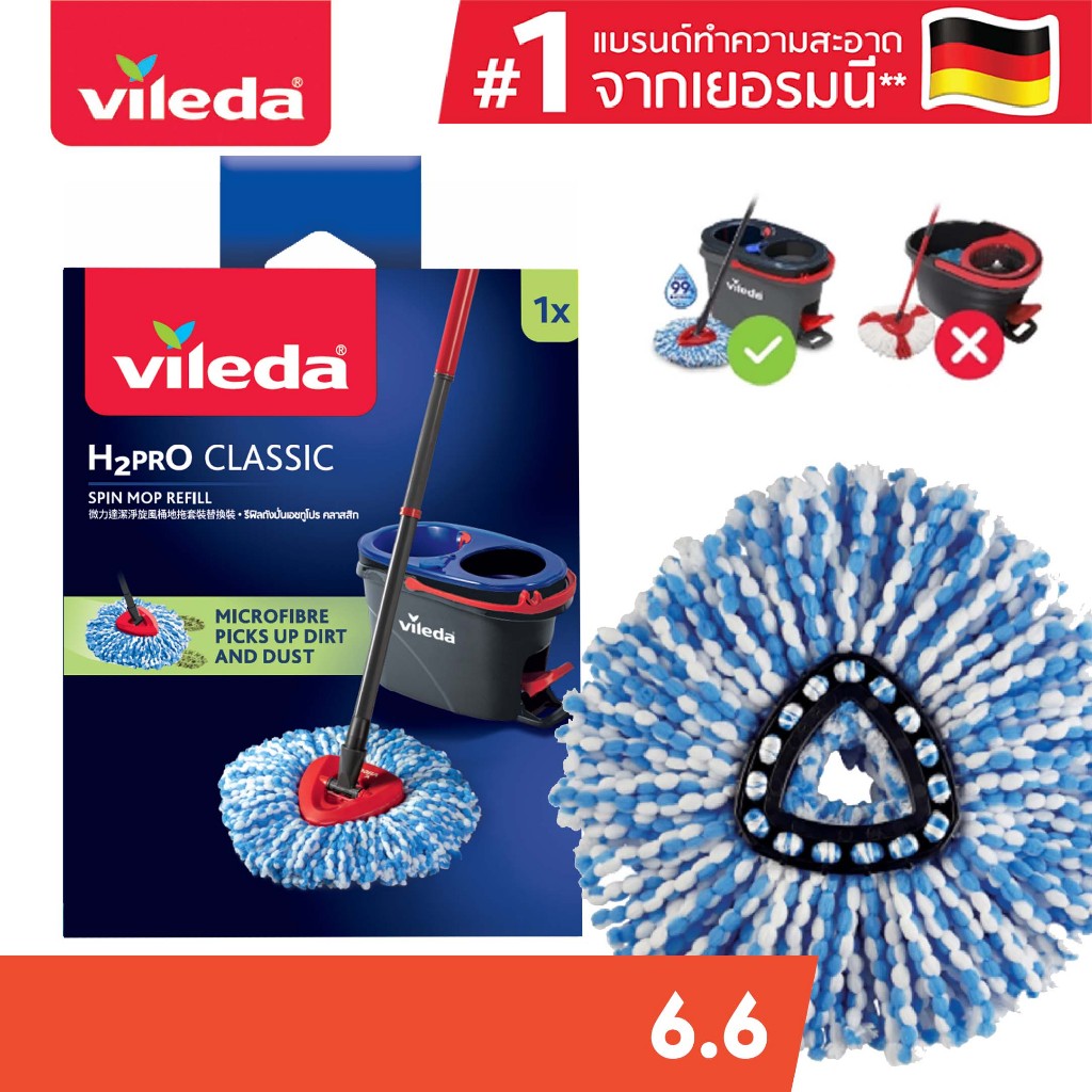 Vileda H2pro Spin/RinseClean Refill - วิเลดา รินซ์ คลีน รีฟิล | ถังปั่น ไม้ม็อบ ผ้าม็อบ ไมโครไฟเบอร์ อะไหล่ผ้าม็อบ ม๊อบ