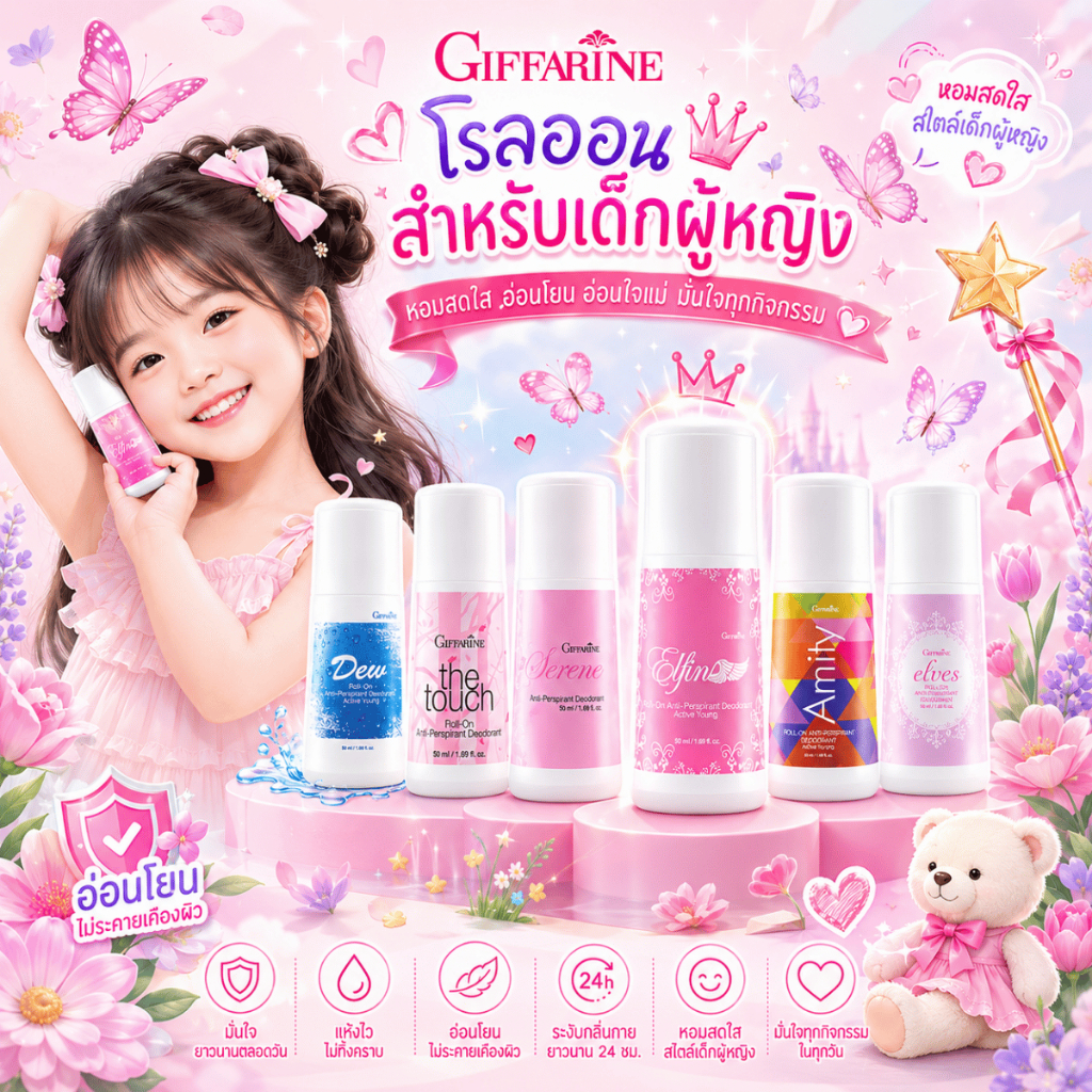 กิฟฟารีน โรลออนเด็กผู้หญิง ระงับกลิ่นกาย สูตรอ่อนโยน ดิว/เดอะทัช/ซีรีน/เอลฟิน/อาร์มิตี้/เอลฟส์ 50มล.