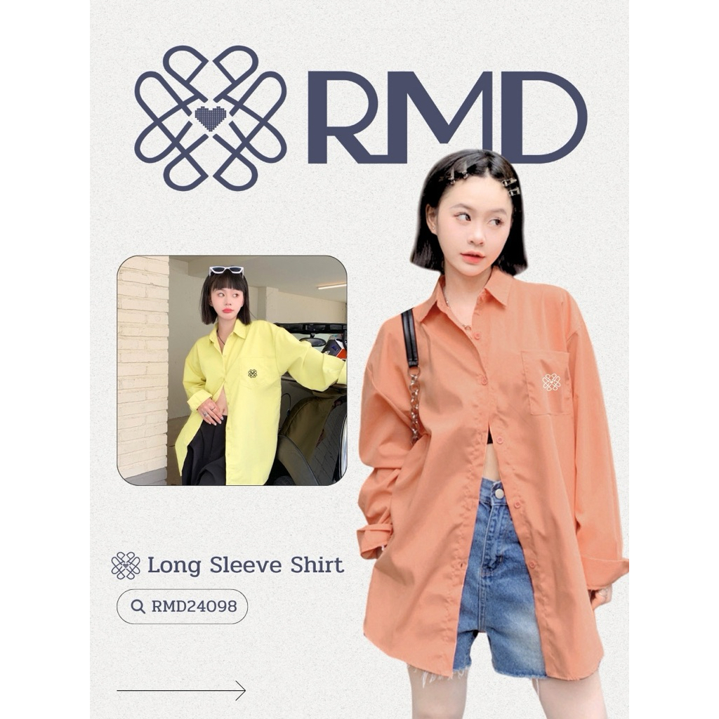 ℝ𝕄𝔻 𝕆𝕟𝕝𝕚𝕟𝕖 𝕊𝕥𝕠𝕣𝕖™ เสื้อเชิ้ตแขนยาว กระเป๋าหน้าปักโลโก้ RMD คอปก มีกระดุมหน้า