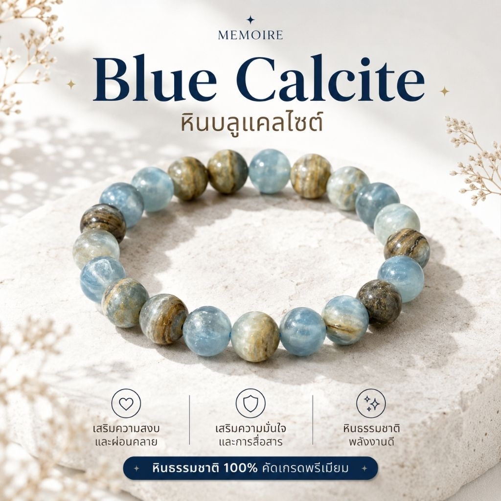 กำไลหิน Blue Calcite แท้ 100% | เสริมสติ ลดความเครียด พลังสงบ ผ่อนคลายจิตใจ | สายมูยุคใหม่