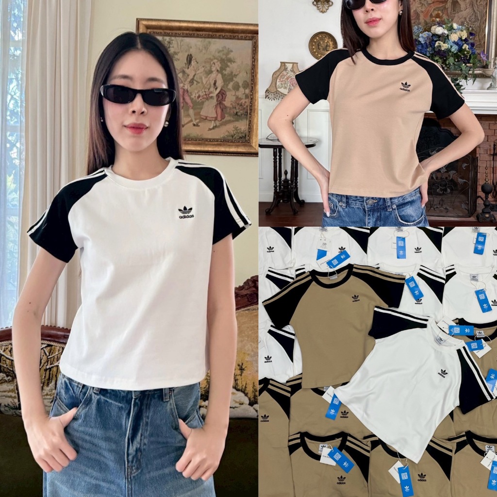 🍊 VL 5296 เสื้อยืดแขนสั้น คอกลม แต่งแถบ ผ้านิ่มใส่สบาย