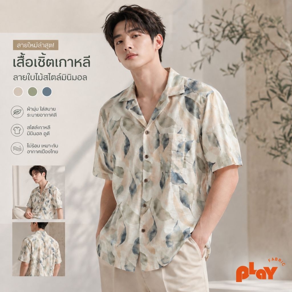 [New Arrival] เสื้อฮาวายลายใบไม้โทนเอิร์ธสีพาสเทล (Pastel Forest) ผ้าไหมฝรั่งเศส แมทช์ง่าย สัมผัสนุ่ม ผลิตในไทย