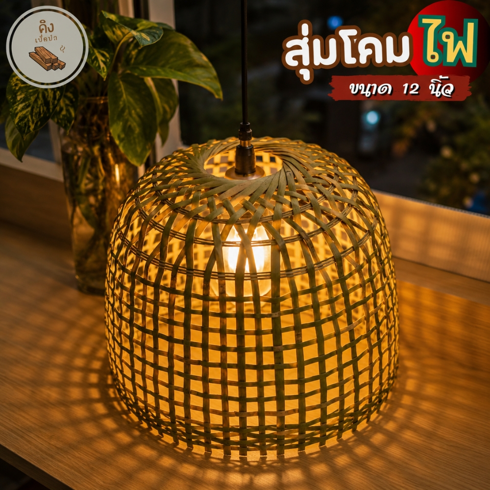 สุ่มโคมไฟ ขนาด 12 นิ้ว สุ่มไก่ โคมไฟ ผิวไม้ไผ่ โคมไฟแบบสุ่ม สุ่มไก่โคมไฟ โคมไฟสุ่มไก่ (สุ่ม12นิ้ว)