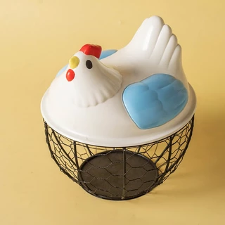Domdom ตะกร้าไข่ไก่พร้อมฝาปิด ตะกร้าเก็บไข่ ภาชนะใส่ผลไม้ ความจุขนาดใหญ่