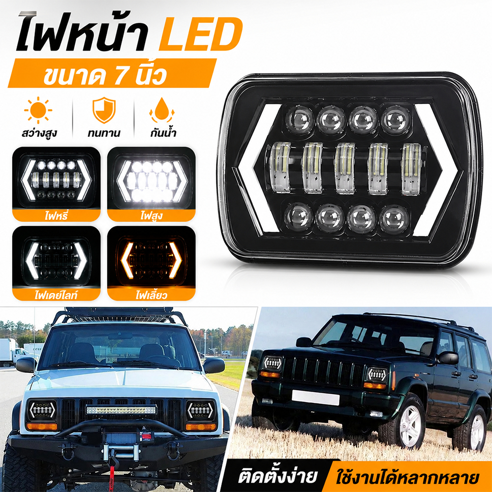 ไฟหน้า LED 7 นิ้ว 150W สว่างสูง กันน้ำ IP67 ไฟสูงต่ำ DRL สำหรับแต่งรถ Jeep SUV รถกระบะ ออฟโรด พร้อมส่งจากกรุงเทพ