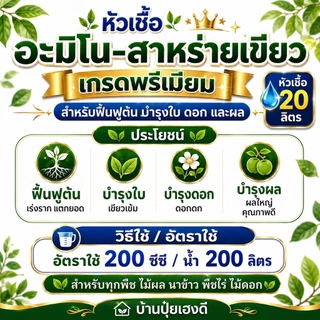 หัวเชื้ออะมิโน-สาหร่ายเขียว หัวเชื้อ 20 ลิตร สำหรับฟื้นฟูต้น บำรุงใบ ดอก และผล