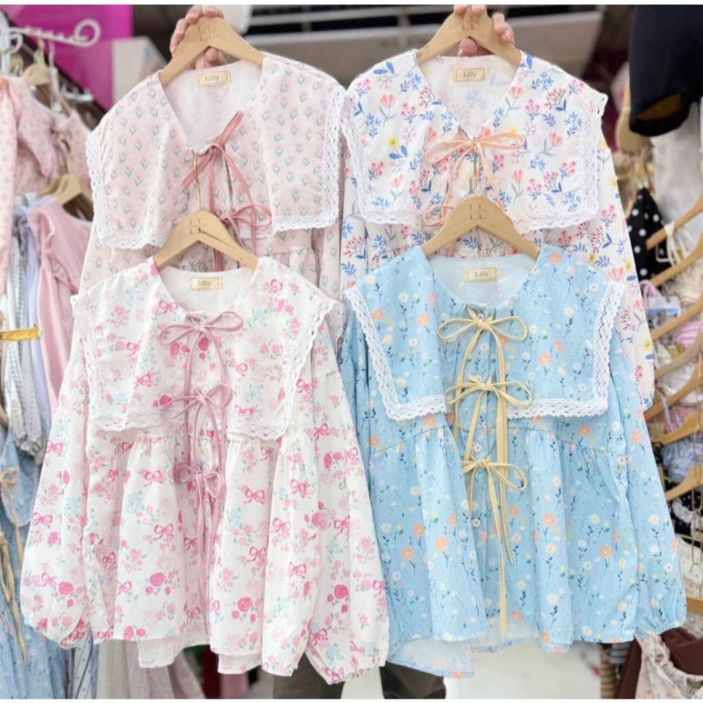 ป้าย Lilly เสื้อผ้าครัชแขนยาวแต่งปกใหญ่ อก 42 นิ้ว ยาว 22.5 นิ้ว