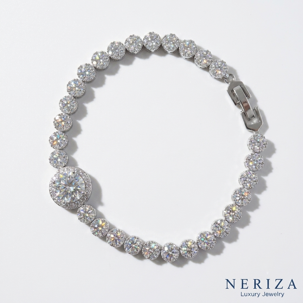 Neriza Jewelry/ ข้อมือออกงานเพชรสังเคราะห์ ประกายเทียบเท่าเพชรแท้ NB025
