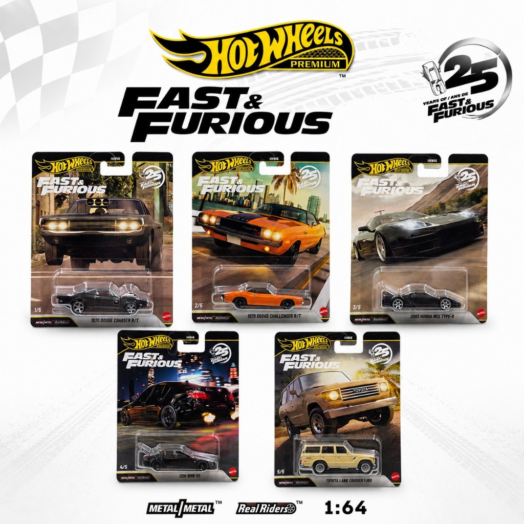 โมเดลรถ Hot Wheels Premium Fast & Furious 25th Mix 3 เลือกแบบ Metal/Metal Real Riders ของแท้ Mattel