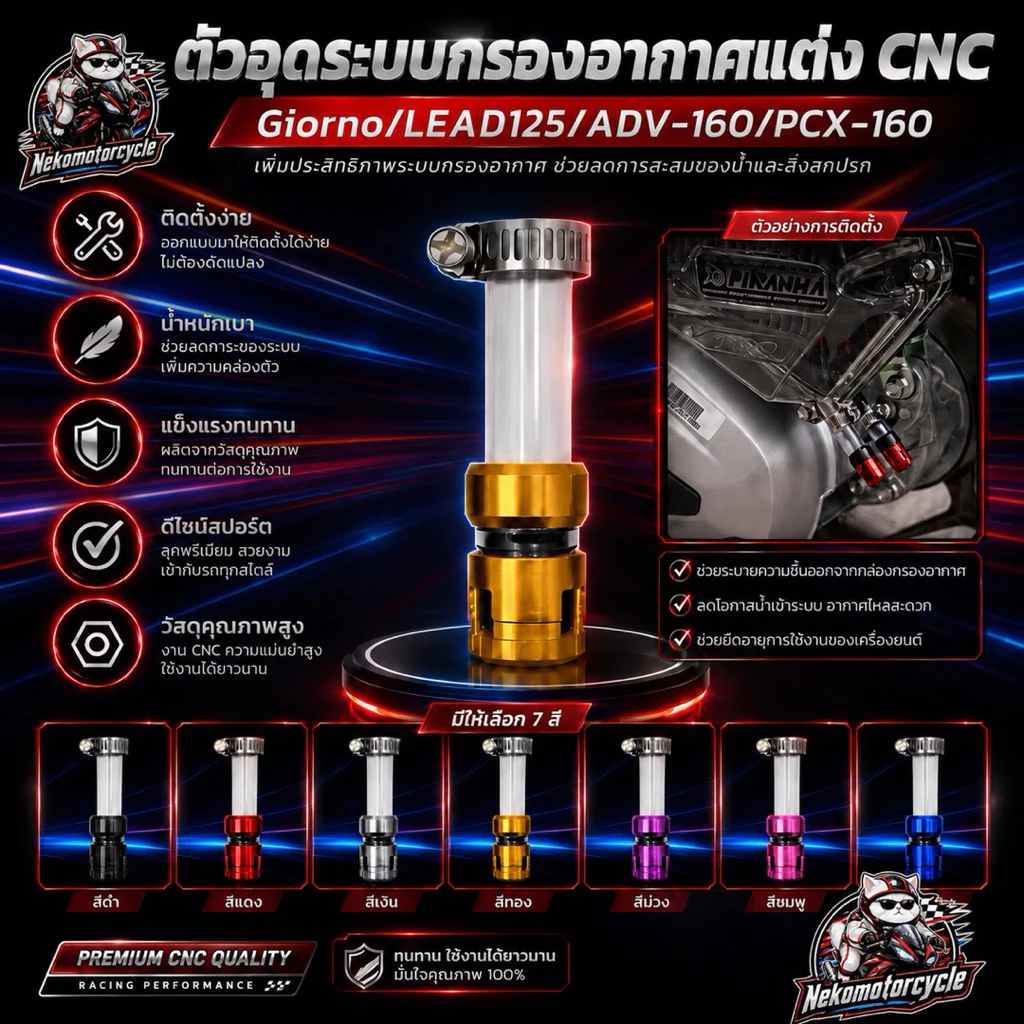 ตัวอุดระบายกรองอากาศแต่ง CNC Honda Giorno / Lead125 / ADV160 / PCX160 thumbnail 6