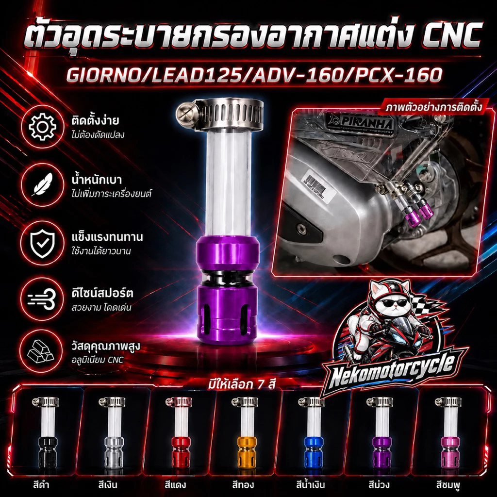 ตัวอุดระบายกรองอากาศแต่ง CNC Honda Giorno / Lead125 / ADV160 / PCX160 thumbnail 7