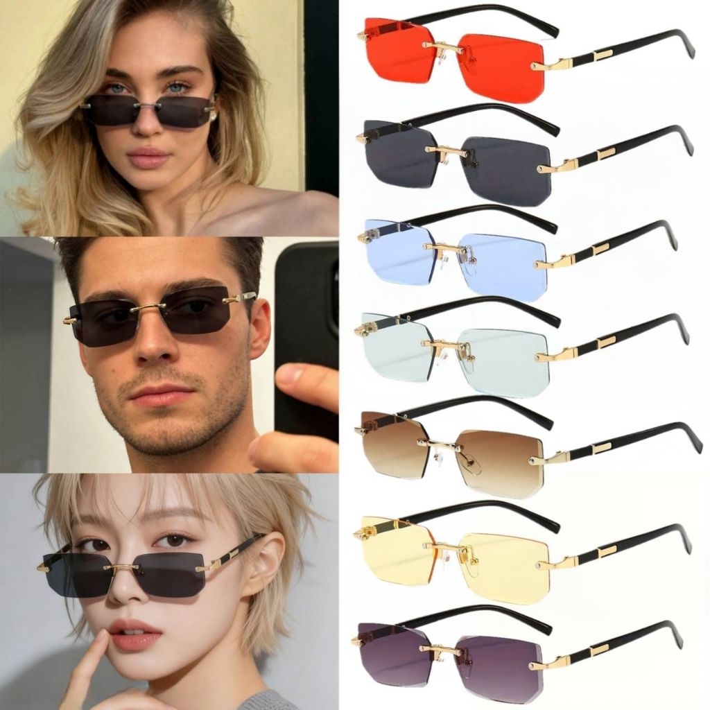 แว่นกันแดดแฟชั่น UV400 รุ่น Nova Rimless ดีไซน์ไร้กรอบ Y2K แว่น​ Korean Fashion Style แว่นกันแดดทรงสี่เหลี่ยม​ คลาสสิก​