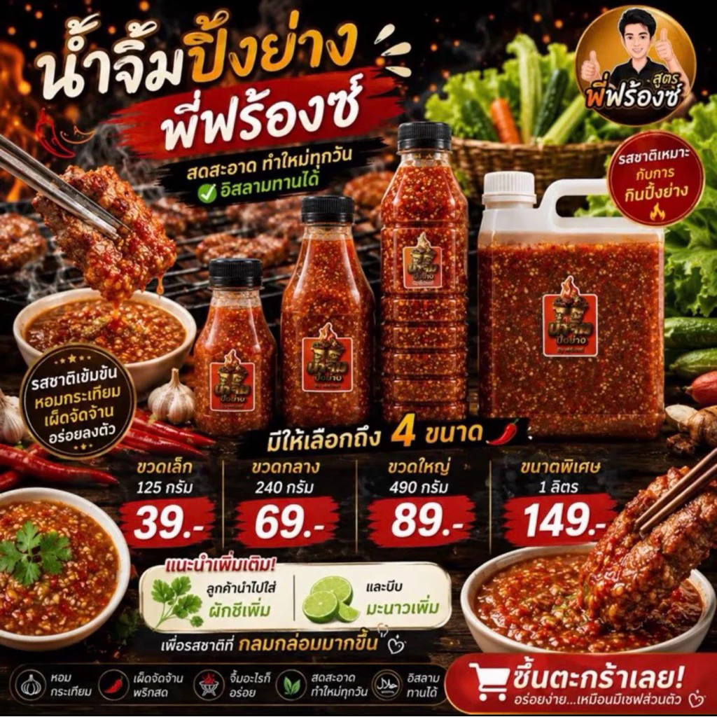น้ำจิ้มหมูกะทะ น้ำจิ้มปิ้งย่างพี่ฟร้องซ์ **ไม่ใส่ผักชี** กระทะร้อน อร่อยมาก ถึงเครื่อง เข้มข้น ครบรส