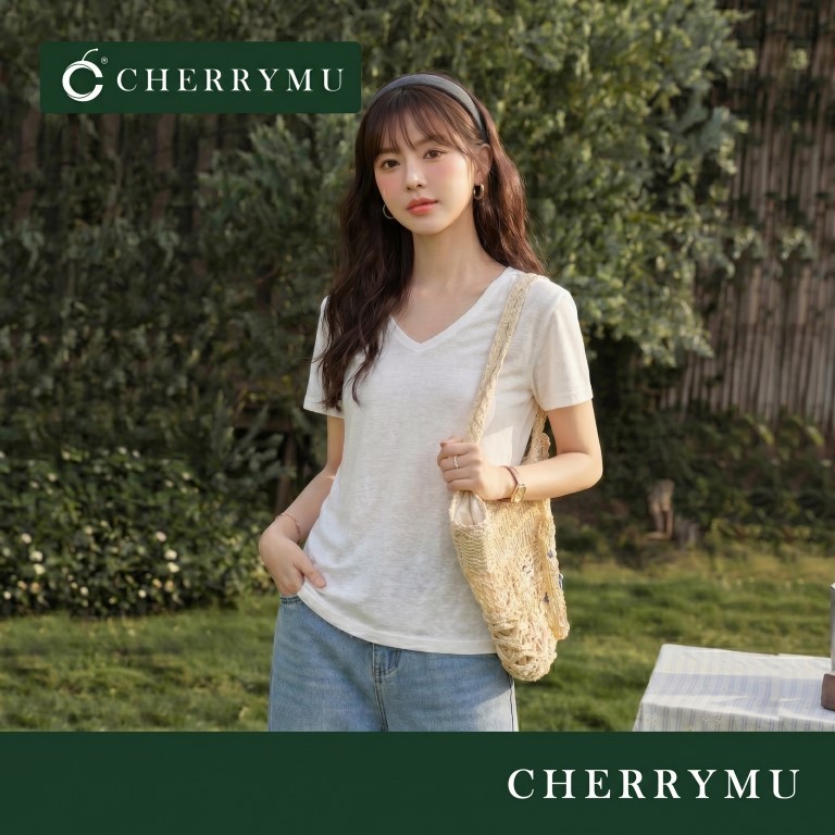 CHERRYMU รุ่นCS275  เสื้อยืดคอวี เสื้อผ้าแฟชั่น