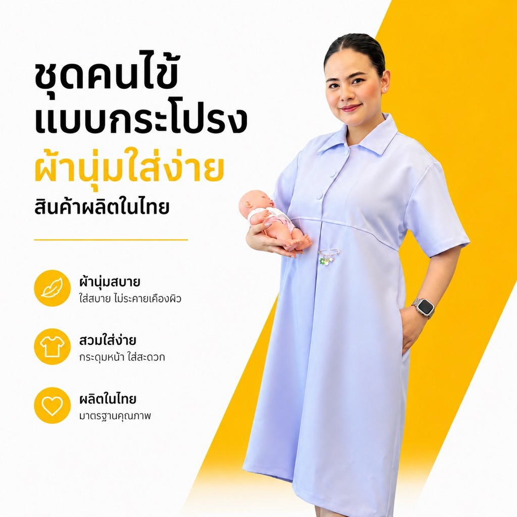 ชุดคลุมท้องพยาบาลคอปก ชุดคลุมท้องสีขาว ผ้าวาเลนติโน่ พร้อมส่ง