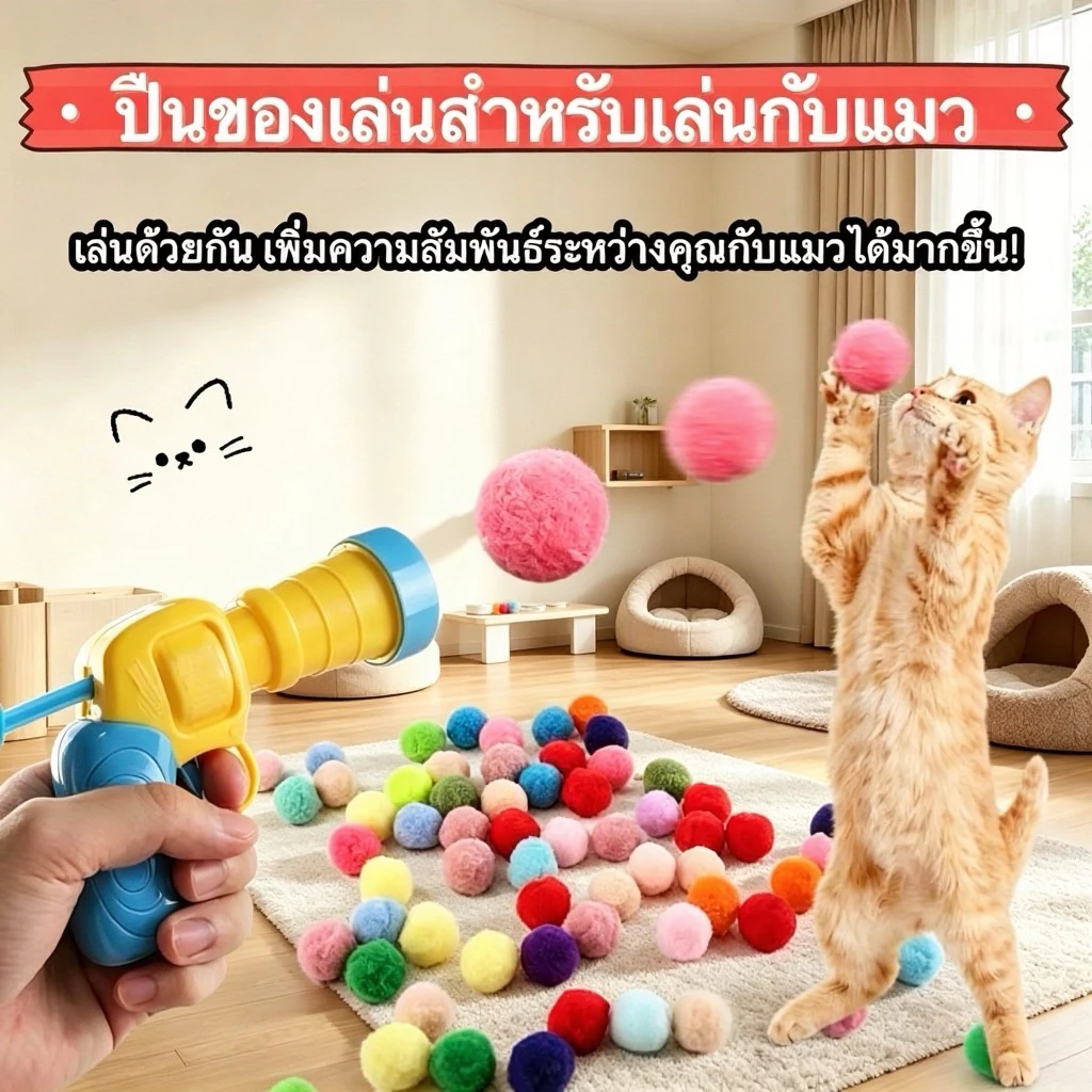 🐱ปืนยิงลูกบอลขนสัตว์ สำหรับแมว ของเล่นแมว ยิงลูกปุยเงียบ ไม่รบกวนเพื่อนบ้าน เล่นได้ยาวนาน ปลอดภัยสำหรับแมวทุกวัย COD