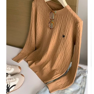 พร้อมส่ง! เสื้อไหมพรมคอกลม ลายถักเปียสุดคิ้วท์ ปักลายม้าน่ารัก เนื้อนุ่มใส่สบายมาก