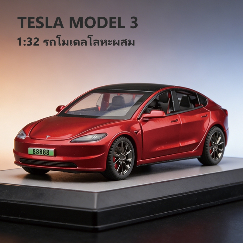 โมเดลรถ Tesla Model 3 Y X Cyber Truck 1/32 รถของเล่นมีไฟมีเสียงประตูเปิดได้