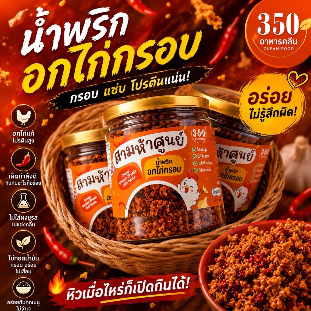 น้ำพริกอกไก่กรอบ กรอบนาน อร่อยนาน ปริมาณ50กรัม ไม่ใส่สารกันเสีย