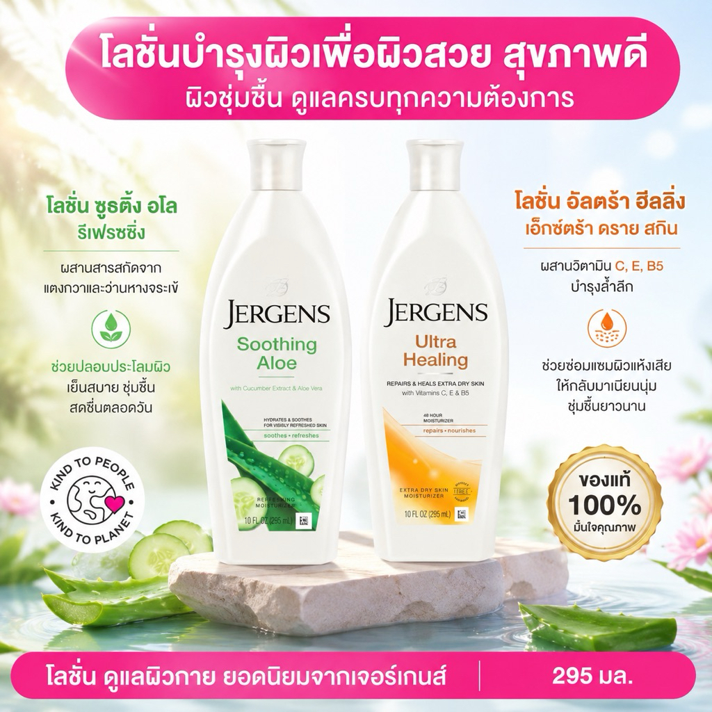 *ของแท้ พร้อมส่ง* Jergens Soothing Aloe / Ultra Healing 295 ml
