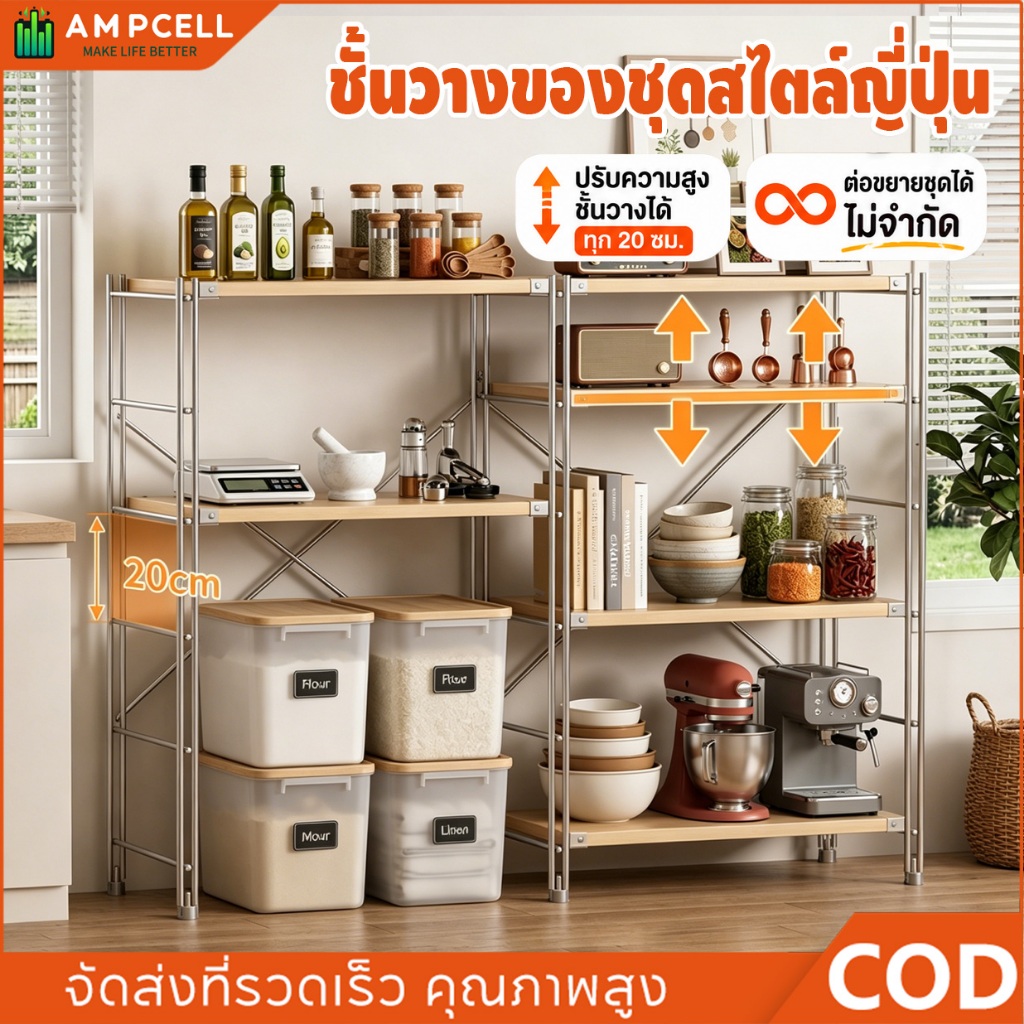 ชั้นวางของญี่ปุ่น ตู้เก็บของอเนกประสงค์ ปรับความสูงได้ ต่อเพิ่มได้ ชั้นวางหนังสือเหล็ก รับน้ำหนักดี ห้องครัว หน้าต่าง
