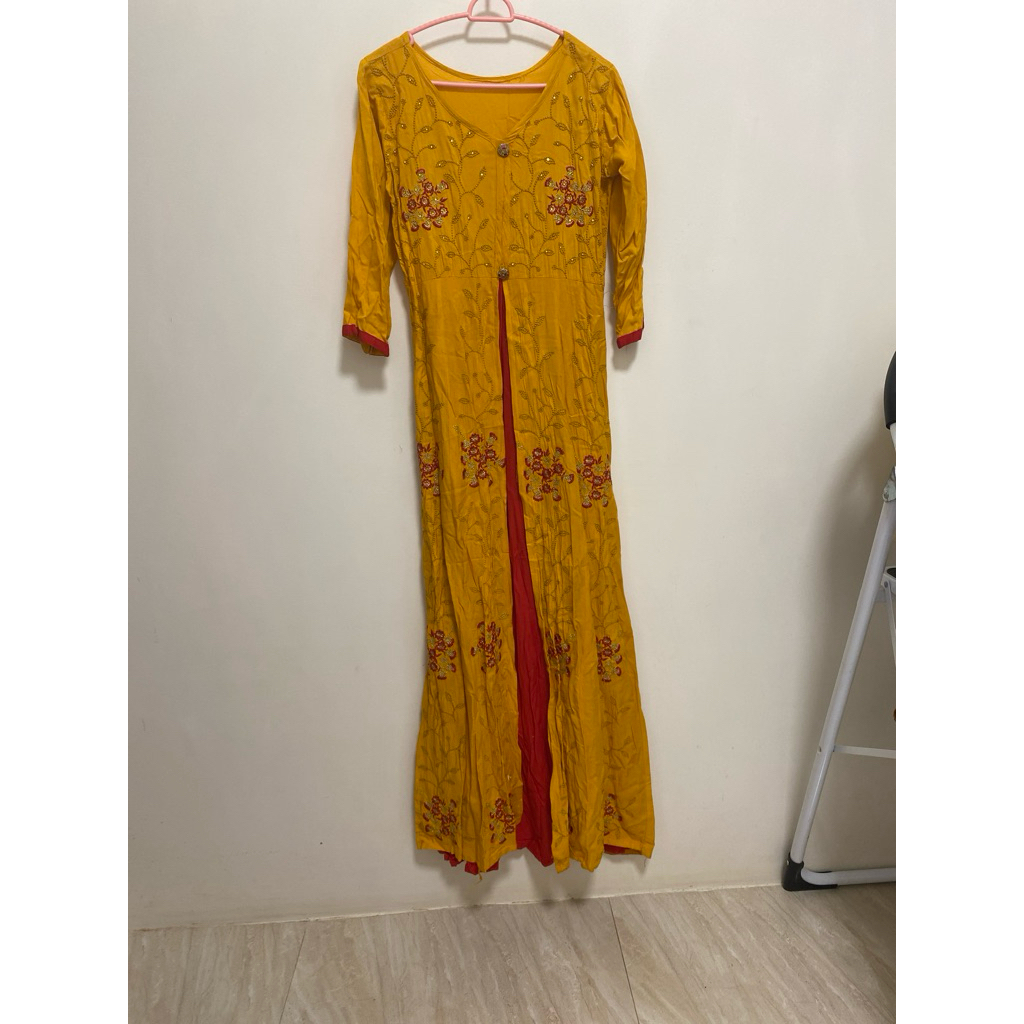 Red Yellow Muslim Indian long Dress with Good Quality