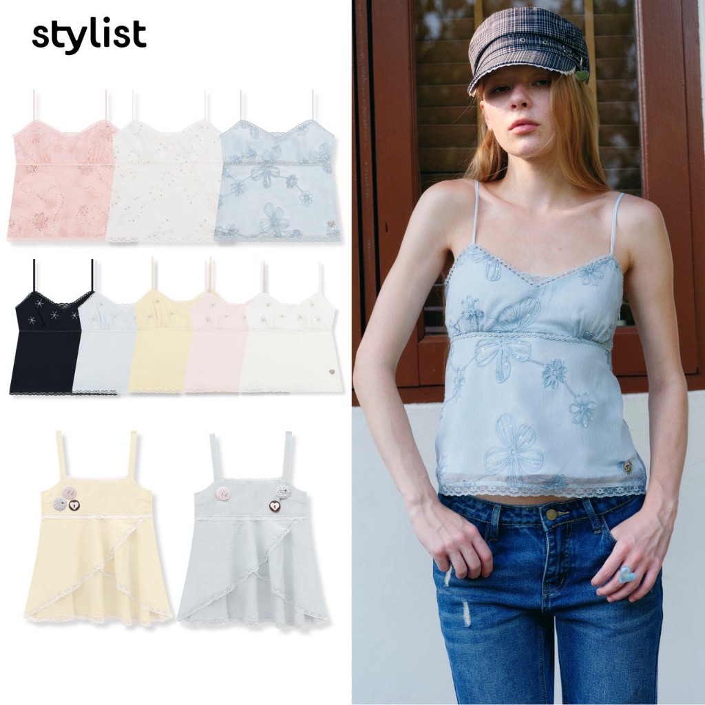 (พร้อมส่ง โค้ด 30% Maz 1,000) STYLIST x Brinkkty-Tank-Dewy/Tia-016/017 - เสื้อสายเดี่ยวเลเยอร์ตกแต่งลูกไม้ / ปักลูกปัด