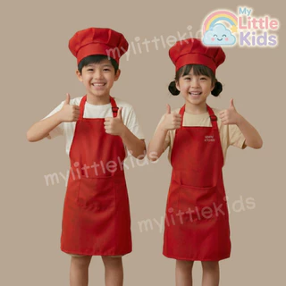 ชุดเชฟเด็ก สีแดง ผ้ากันเปื้อนเด็กพร้อมหมวกกันน้ำ ระบายอากาศ สายปรับได้ เซ็ตทำอาหาร/ทำขนม สำหรับเด็ก Chef Apron Kids