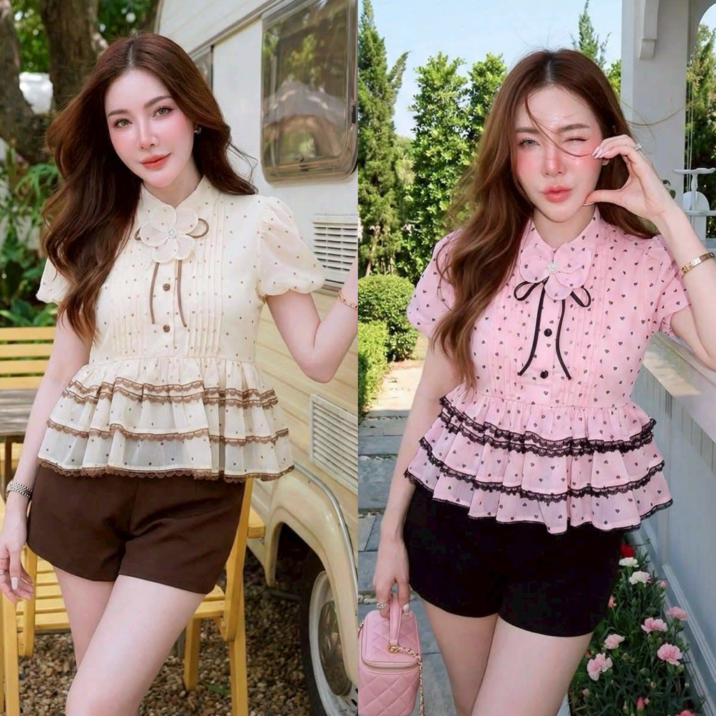 เซตเสื้อลายจุดกางเกงขาสั้น S-4XL