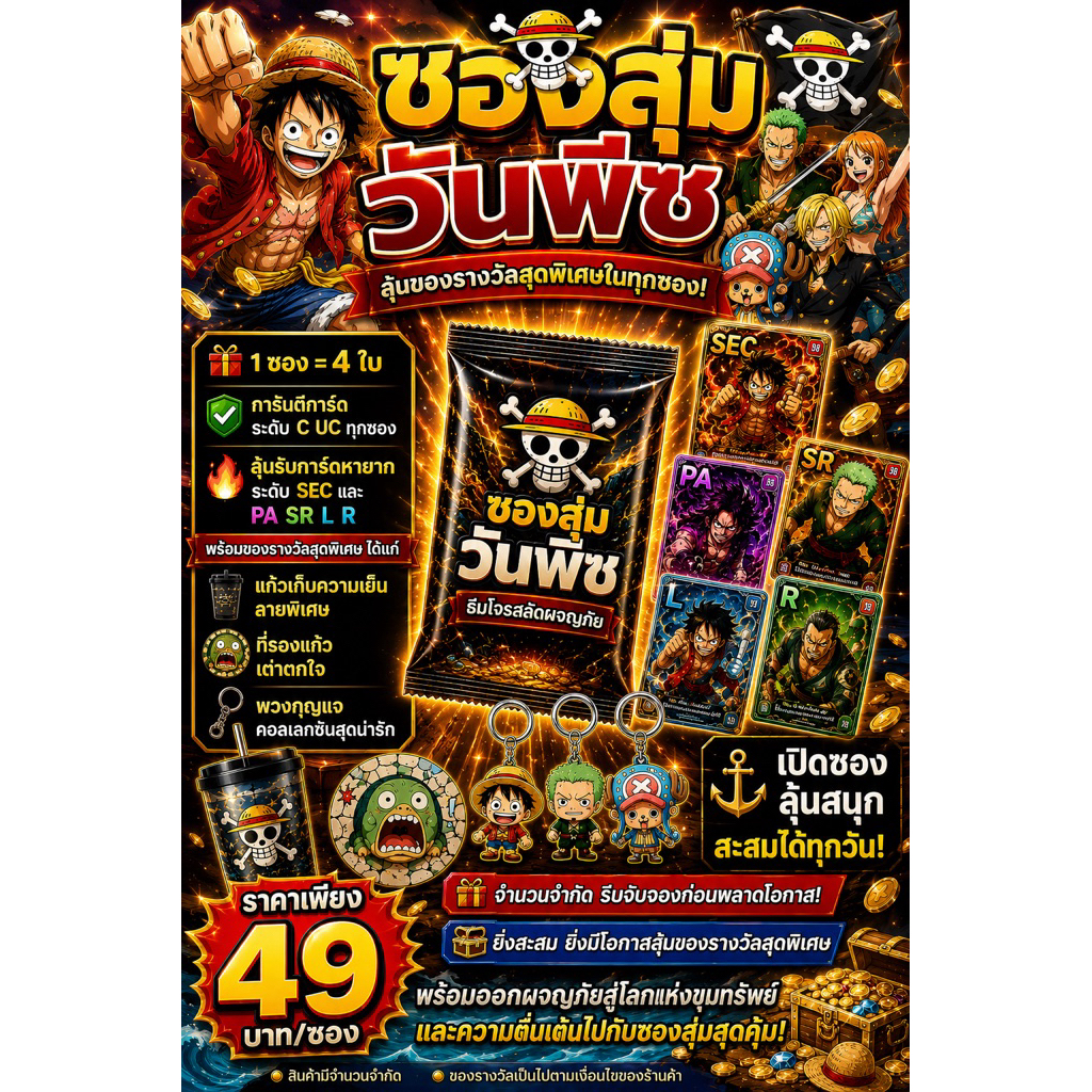ซองสุ่มการ์ดวันพีชของแท้100%(BT-49)onepiece(ส่งจากไทย)