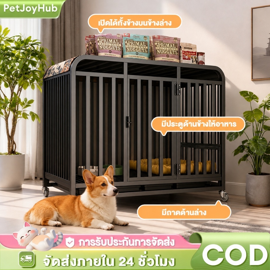 🐕กรงสุนัข บ้านหมา ขนาดใหญ่  กรงหมา  แข็งแรงทนทาน กรงสัตว์เลี้ยง  4 ล้อ และถาดรอง ขนาดใหญ