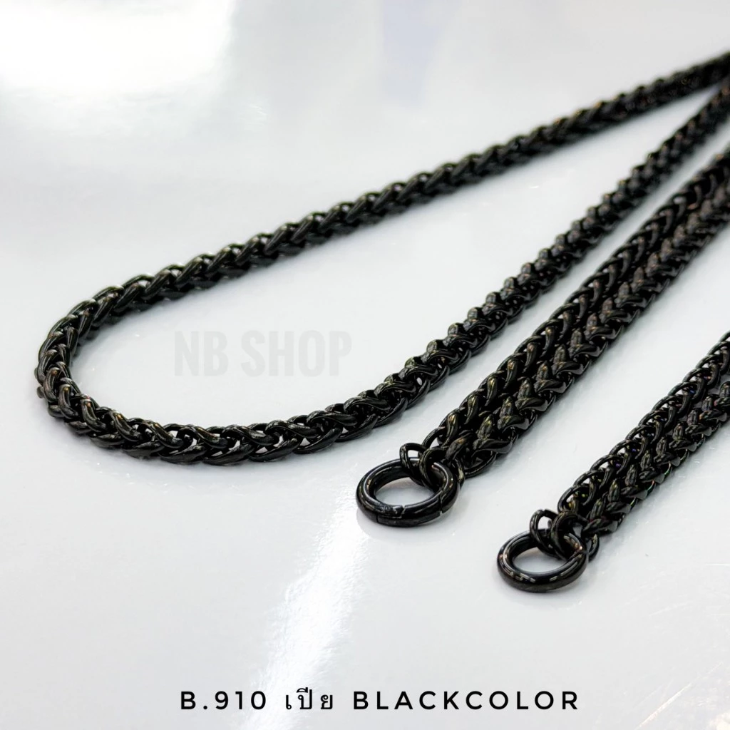 สร้อยลายเปีย Black color 3.0"4.0mm สร้อยคอสแตนเลสแท้สีดำ ไม่ลอก สแตนเลสแท้ ใส่อาบน้ำได้ โดนเหงื่อได้
